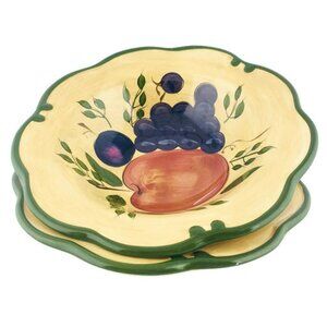 Home Trends GRANADA Autumn Fall Colors Fruit Green Trim Scallop Soup Bowls Set 2
